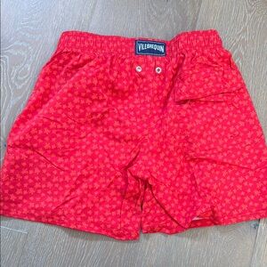 Vilebrequin Kids Red Swim Shorts with orange turtles